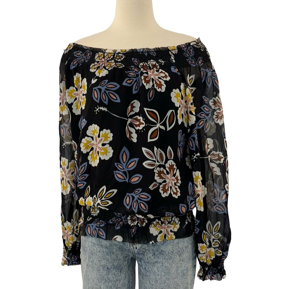 Tory Burch Indie Silk Floral Print Top Blouse Off-The-Shoulder | Size 2